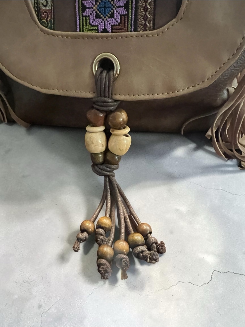 Boho Chic Embroidered Fringe Backpack - Picture 4 of 11